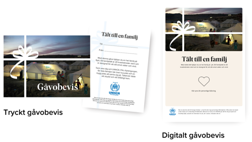 Bild på gåvobevis för ett familjetält.