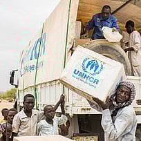 Utdelning av förnödenheter i Sudan.