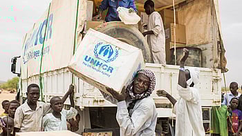 Utdelning av förnödenheter i Sudan.