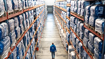 UNHCR-medarbetare i en stor lagerlokal