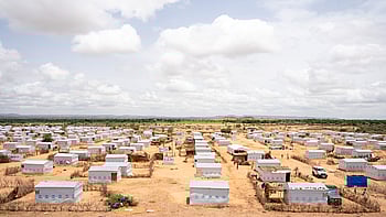 Flyktingbostäder på gränsen mellan Sudan och Tchad.