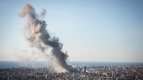 Bombattacker mot Libanons huvudstad Beirut, mars 2026.