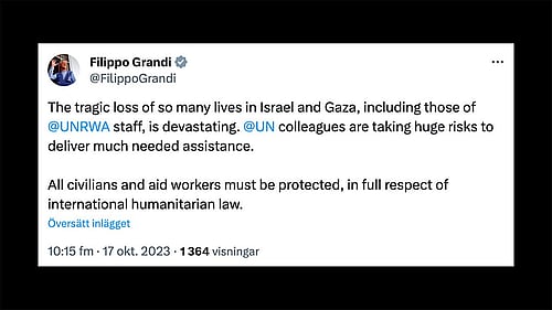 Ett foto på ett inlägg på X av Filippo Grandi
