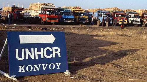 Skylt med UNHCR:s arbete i Gulfkriget.