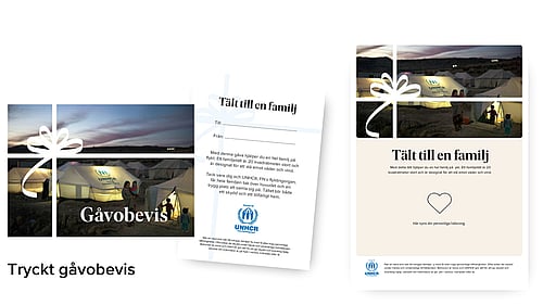 Bild på gåvobevis för ett familjetält.