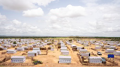 Flyktingbostäder på gränsen mellan Tchad och Sudan.