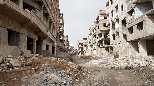 Raserade hus i Syrien