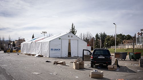 Ett UNHCR-tält vid en av Syriens gränsövergångar.