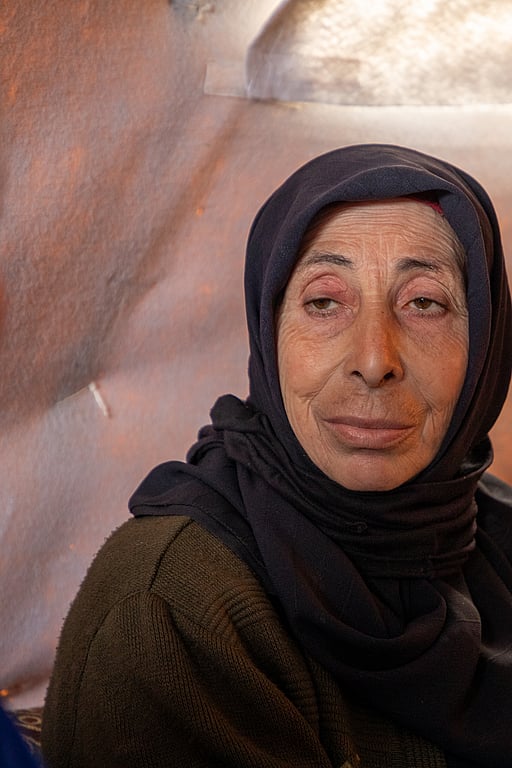 En kvinna, Sana Khaled, pratar med FN-personal