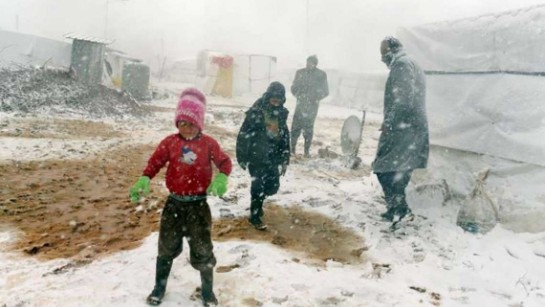 Snöoväder i Bekaadalen i östra Libanon som är hårdast drabbade av stormen. 