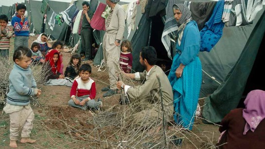 Irakiska flyktingar i lägret Hajj Camp, Turkiet april 1991.
