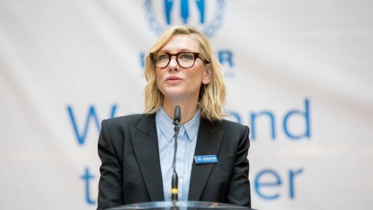 UNHCR Goodwill Ambassador Cate Blanchett addresses staff at the UN Refugee Agency’s headquarters in Geneva.